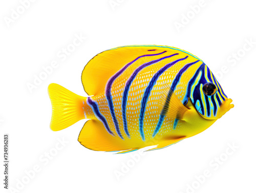 a yellow fish with blue stripes