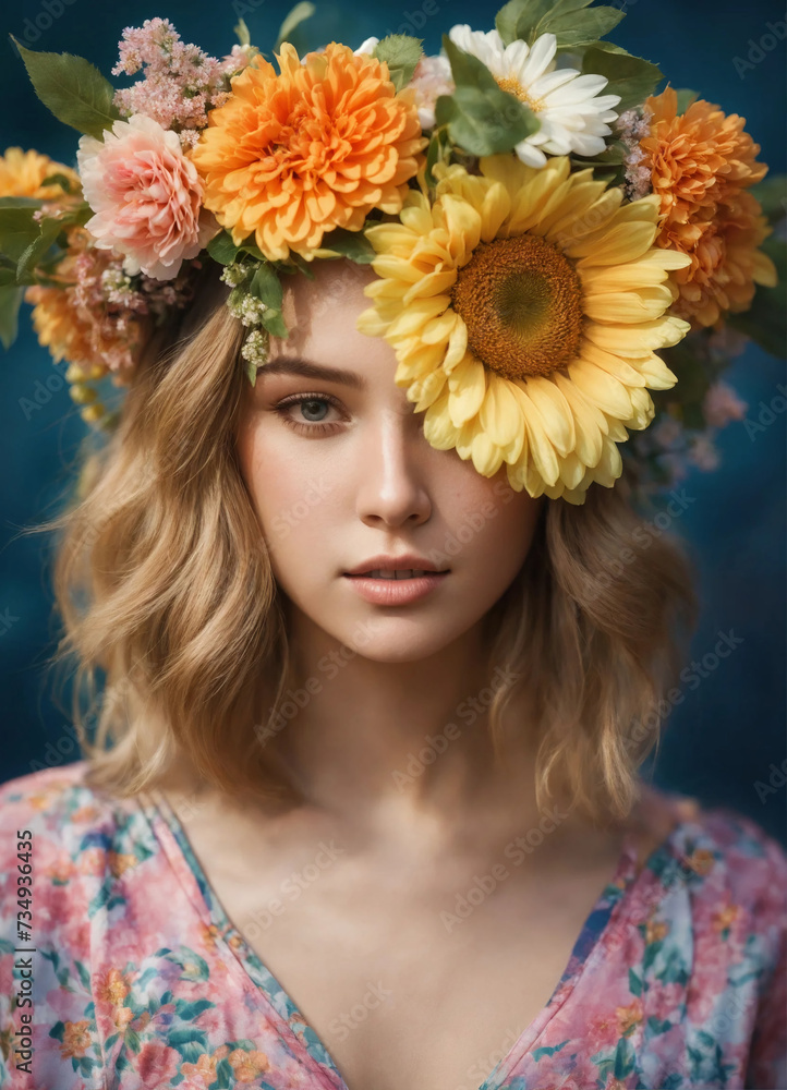 portrait of a young woman with flowers 