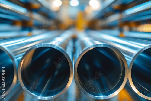 gray industrial steel pipes with blurred background. Generative AI photo