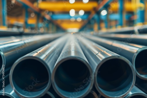 gray industrial steel pipes with blurred background. Generative AI