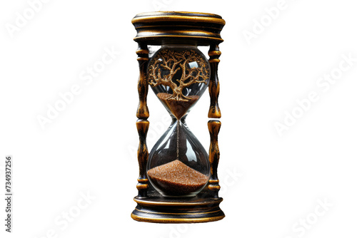Vintage Hourglass with Tree Inside on Transparent Background, PNG