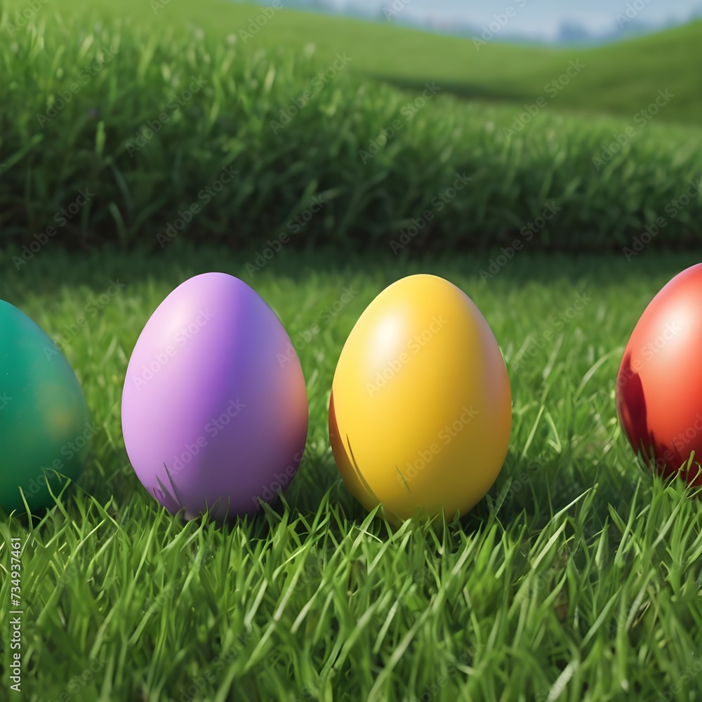 Row of Easter eggs in Fresh Green Grass