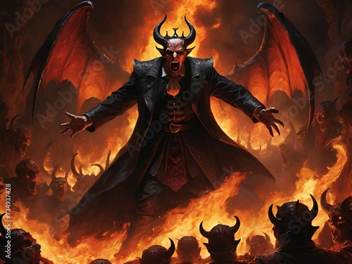 illustration of evil devil in dark background, halloween.