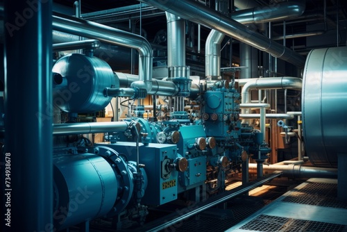 A Detailed View of an Electrostatic Precipitator at Work in an Industrial Setting, Surrounded by Pipes and Machinery
