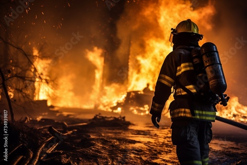 Natures defense Firefighter battles a blaze in a burning forest