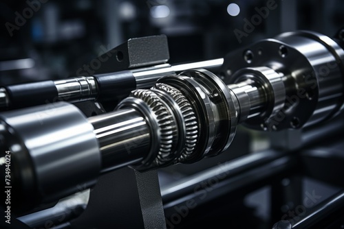 A detailed close-up of a push rod, an essential component in the mechanical industry, perfectly positioned amidst a backdrop of various industrial machinery photo
