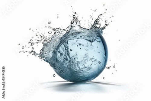Splashing water forming a spherical shape, isolated on a white background. Generative AI