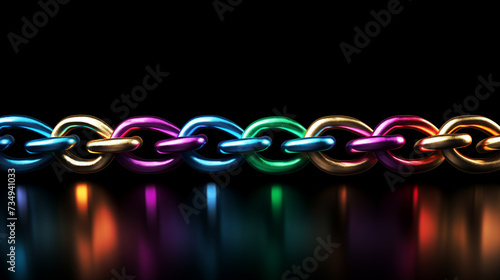 team of diverse people connected for purpose concept with multi color metal chain links on black background, united team work strength, abstract wallpaper, unity photo