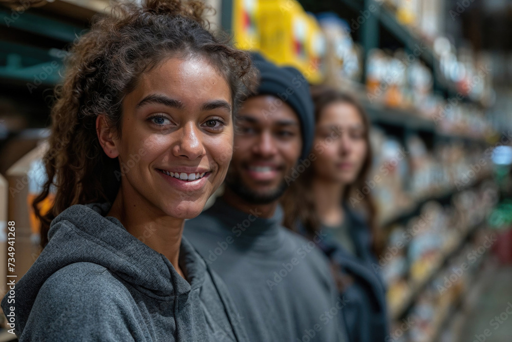 Diverse group of young adults shopping in a grocery store Generative AI image Diverse group of young adults shopping in a grocery store Generative AI image