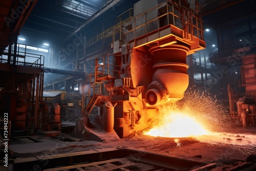 A Dynamic Snapshot of a Hot Strip Mill in Full Operation, Showcasing the Industrial Machinery and the Intricate Process of Steel Production © aicandy