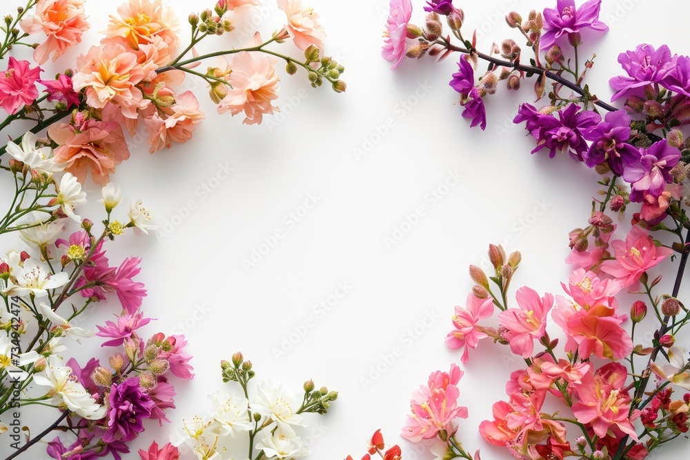 frame of spring flowers isolated on white background