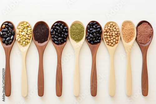 Organic elements Wooden spoons hold collection of beans and sesame