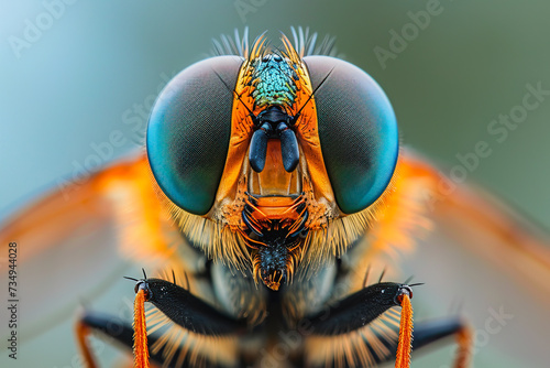 Up-close portrait of a vibrant fly with detailed eyes Generative AI image photo