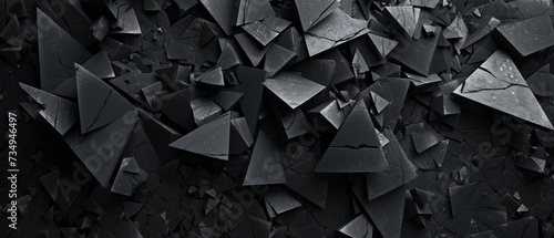 Montage of deep black, angular shapes, forming an intricate, geometrically driven composition.