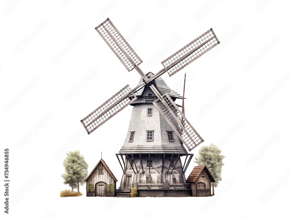 a windmill and a small house a windmill and a small house