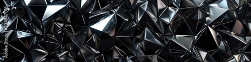 Reflective black wall with 3D diamond-shaped facets, creating a mirror effect.