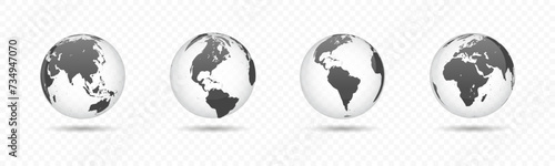  World Globe. World globe illustration. Transparent earth globes. Realistic world map isolated on transparent background