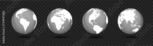  World Globe. World globe illustration. Transparent earth globes. Realistic world map