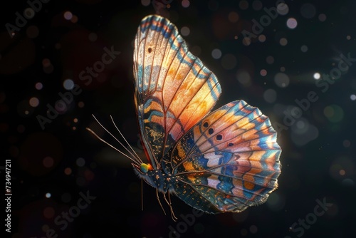 beautiful butterfly portrait on black background, highly detailed - generative ai