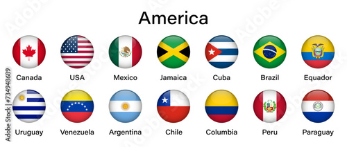 American countries flags set. American flags. Flags of American countries. Countries flags collection.