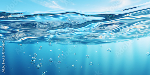 Water drops in the blue water. 3d rendering, 3d illustration.