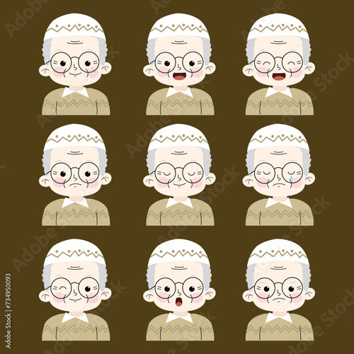 set of grandpa Muslim faces illustration