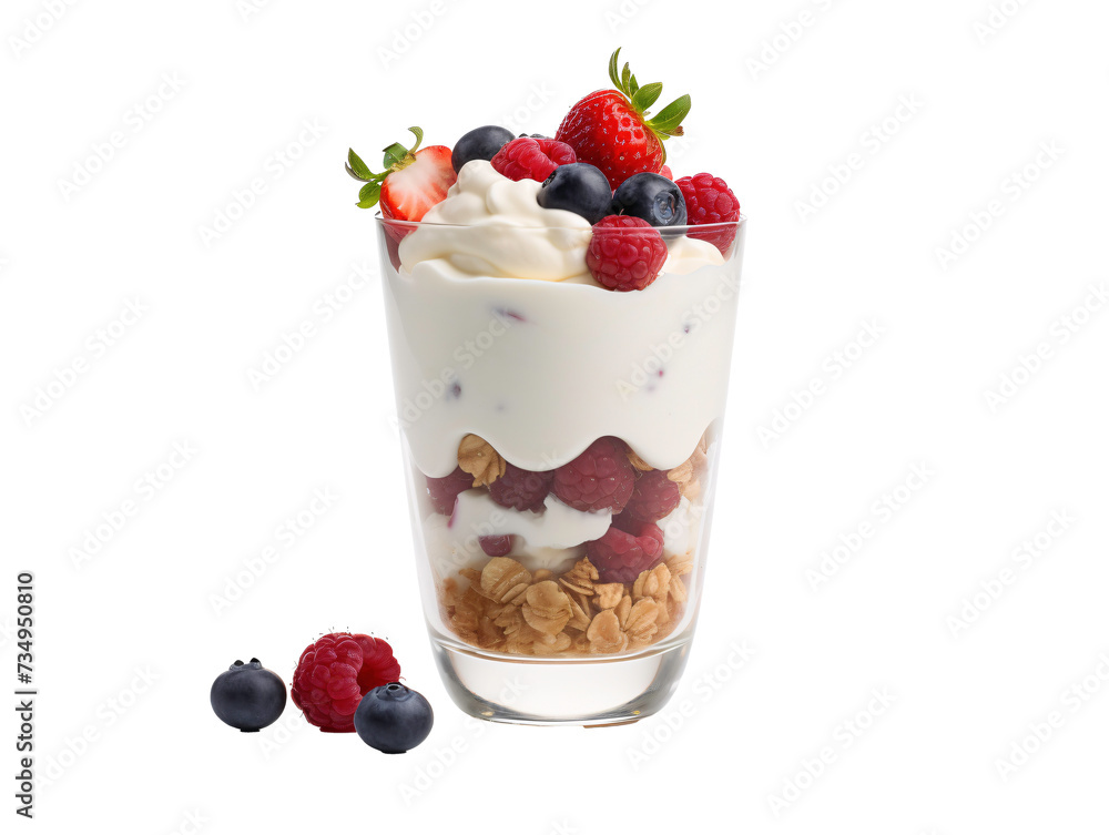 a glass of yogurt with berries and whipped cream a glass of yogurt with berries and whipped cream