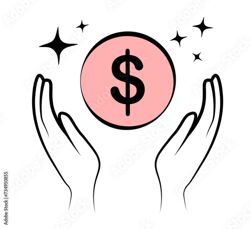 Hands with a dolar on a white background