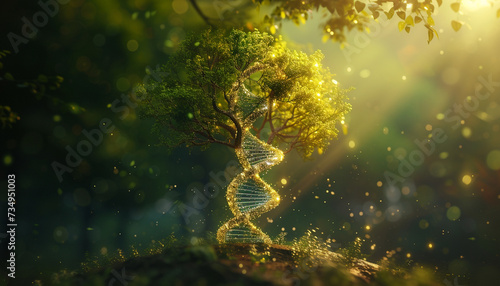 An abstract illustration of a DNA double helix transforming into a tree of life symbolizing the growth of personalized medicine through genomic insights photo