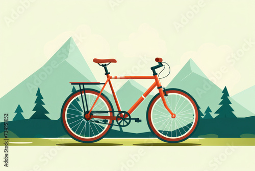 Cycling Adventure: Healthy Lifestyle, Active Ride, and Nature Illustration on Flat Landscape