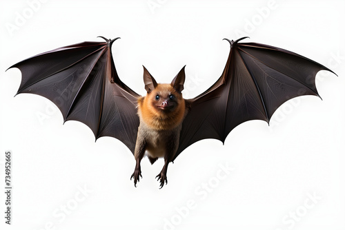 bat in flight wing flap isolated White background 