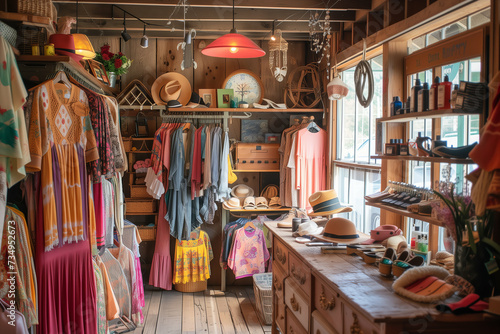 Bohemian Boutique with Colorful Clothing and Unique Decor