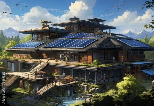 House With Solar Panels on Roof