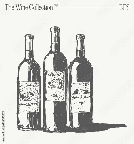 Canvas Print Three wine bottles isolated on blank backdrop