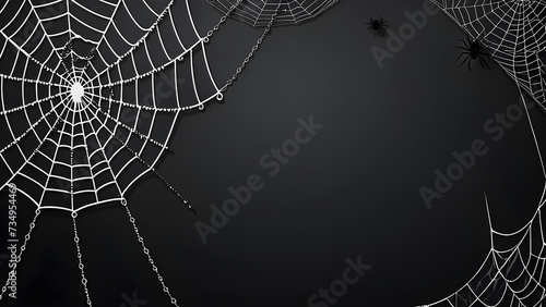 dark Halloween banner with a spiderweb background. Halloween spider web