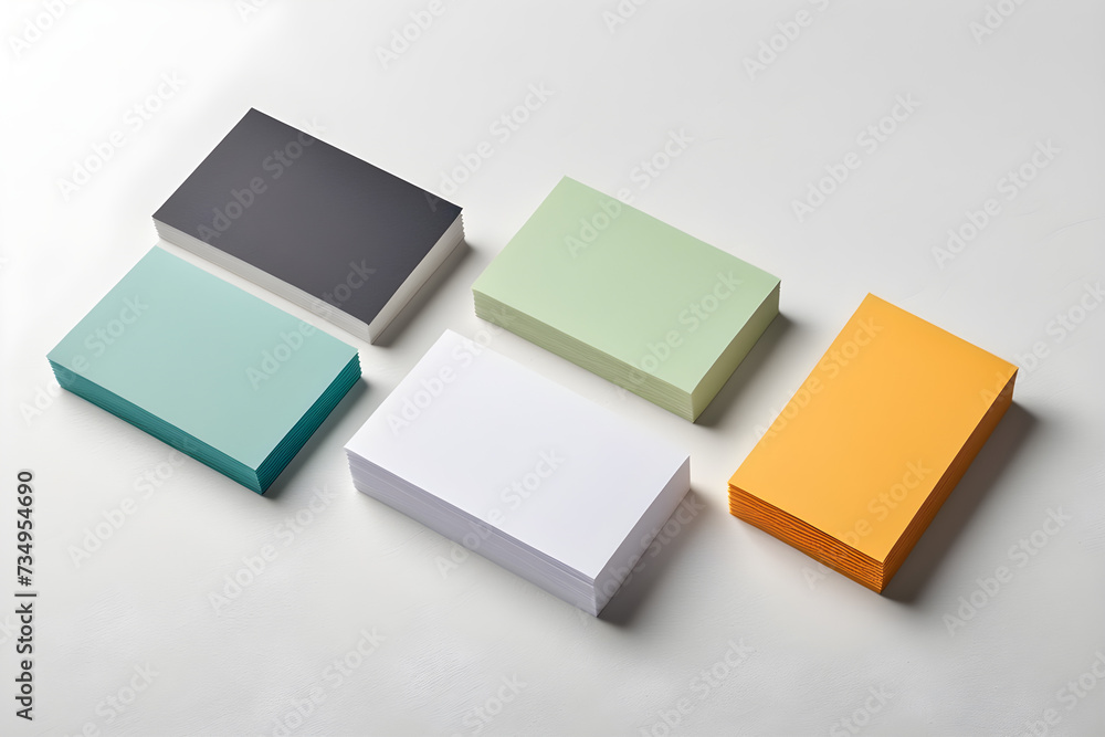 empty four different color visiting card set mockup at white textured paper background empty four different color visiting card set mockup at white textured paper background