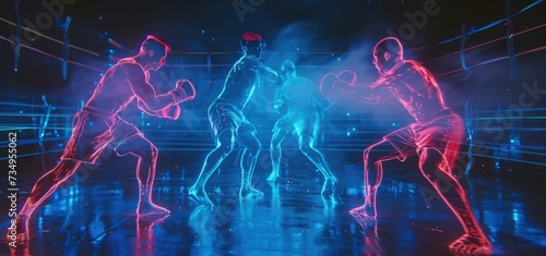 A holographic boxing cl with participants sparring against realistic opponents.