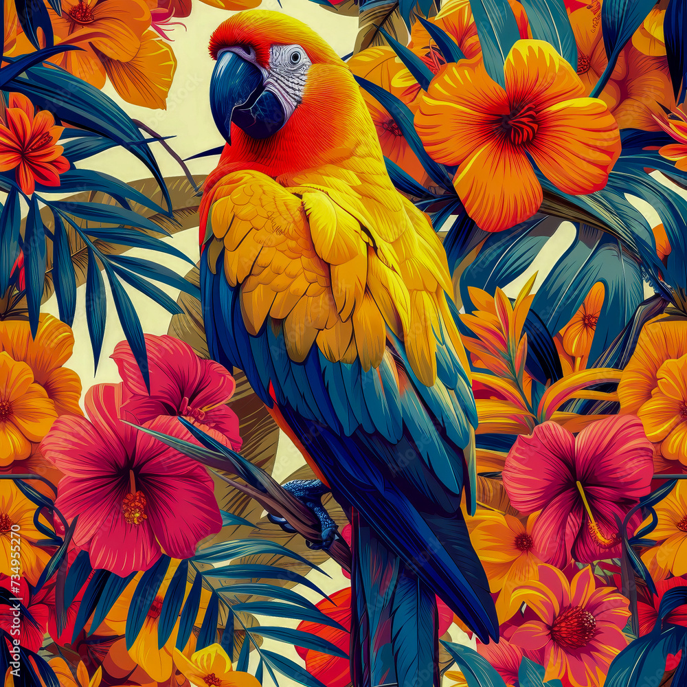 Obraz premium Tropical rainforest parrot as background, ai generated