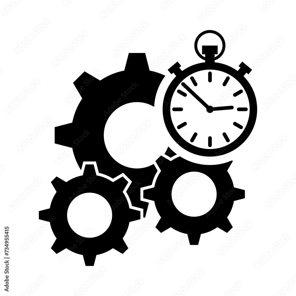Efficiency icon. Clock gear symbol. Sign of the rapid passage. Vector illustration. EPS 10. Efficiency icon. Clock gear symbol. Sign of the rapid passage. Vector illustration. EPS 10.