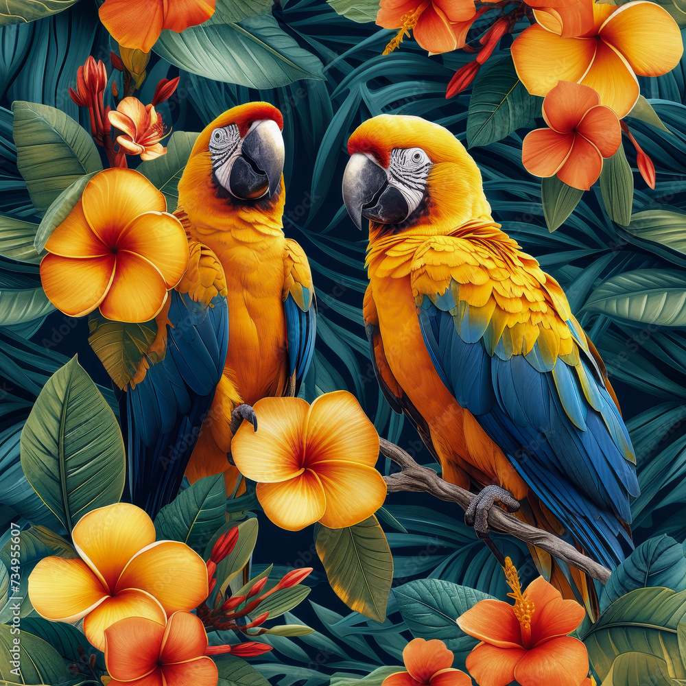 Obraz premium Tropical rainforest parrot as background, ai generated