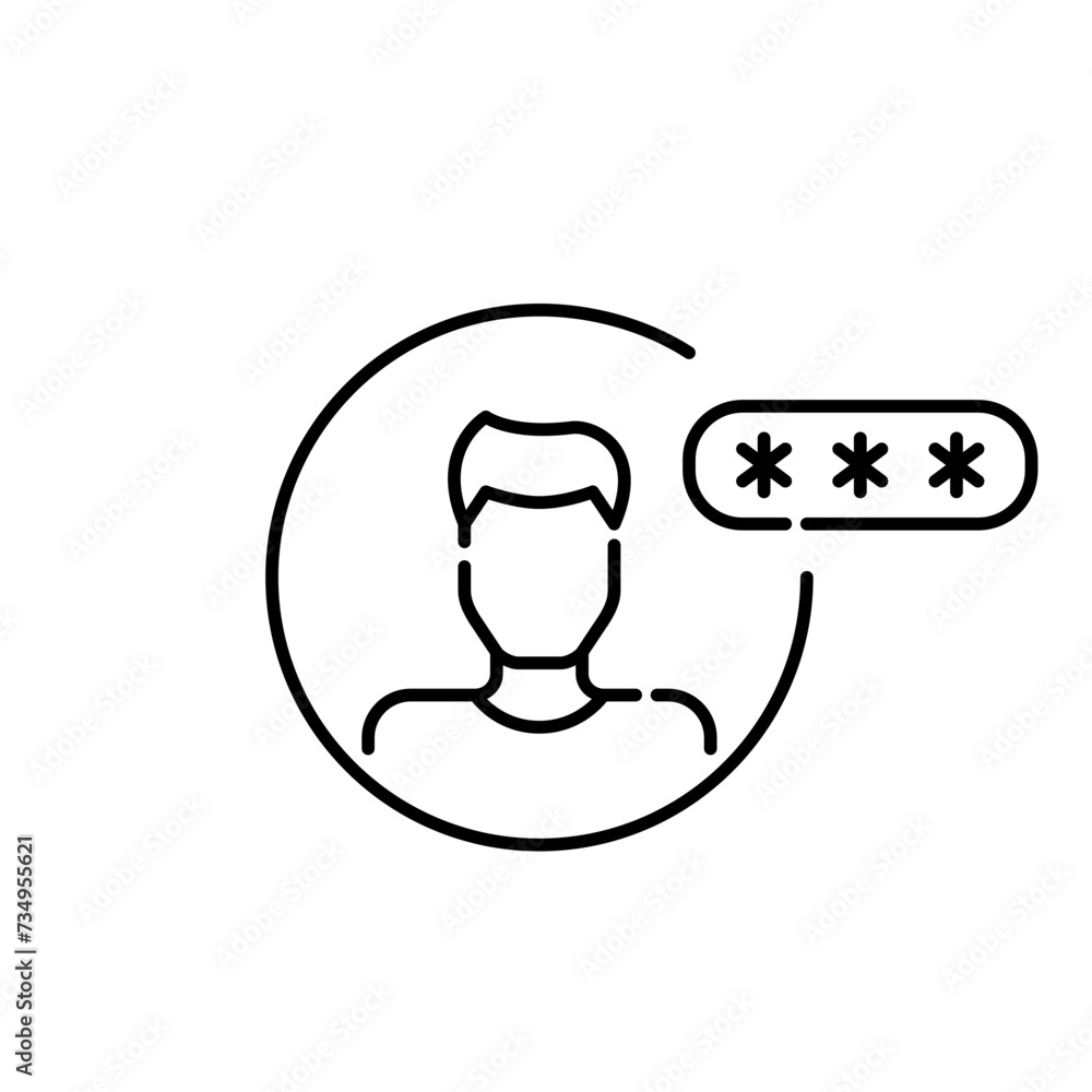 Logging into user account. Password protected male profile. Pixel perfect icon Logging into user account. Password protected male profile. Pixel perfect icon