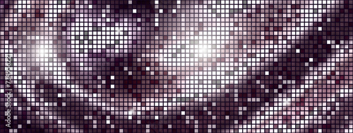 Elegant disco ball silver design with a texture of square mirror. Mosaic party bg with pailettes. Wallpaper in an abstract style. Vector-based artwork.