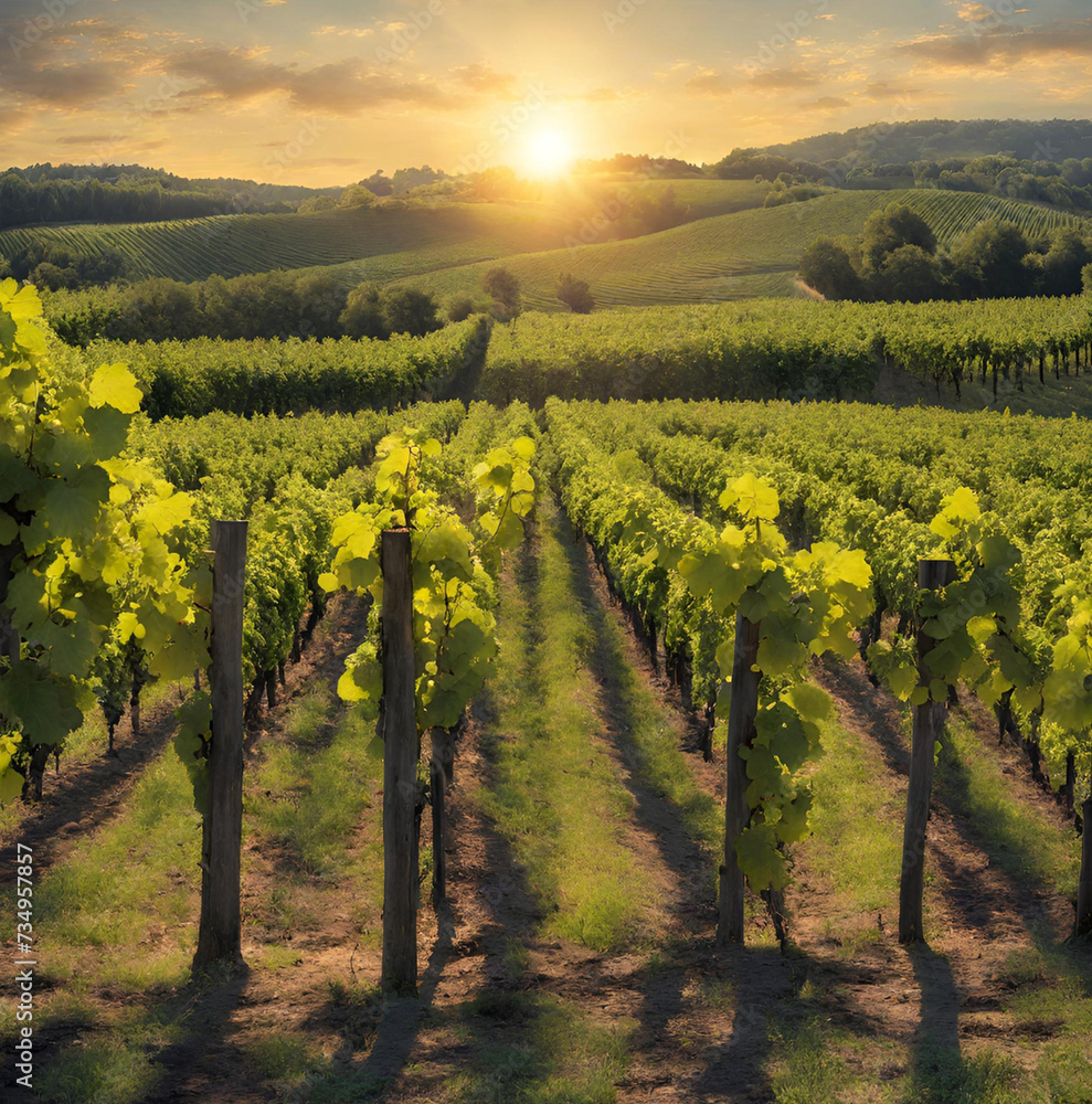 Fototapeta premium vineyard in spring and summer ai generated illustration of vinery industry 