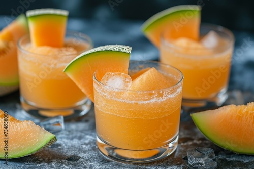 Melon breezy drink with melon slices in glasses