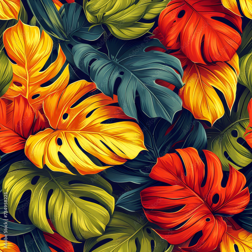 Leaves tropical rainforest, as frameless background, ai generated Leaves tropical rainforest, as frameless background, ai generated