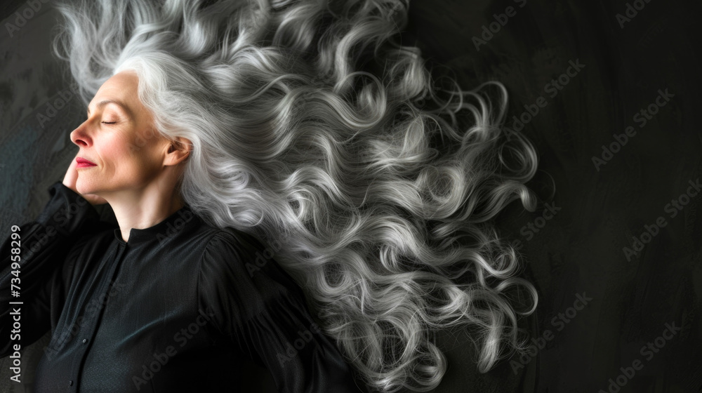 Serene Woman with Luxurious Silver Curls