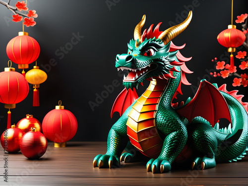 empty mockup center copy space happy new year dragon zodiac sign year of the happy Chinese New year background.