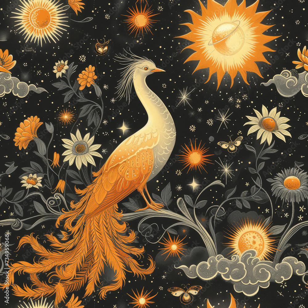 Obraz premium Phoenix in the starry sky as background, ai generated
