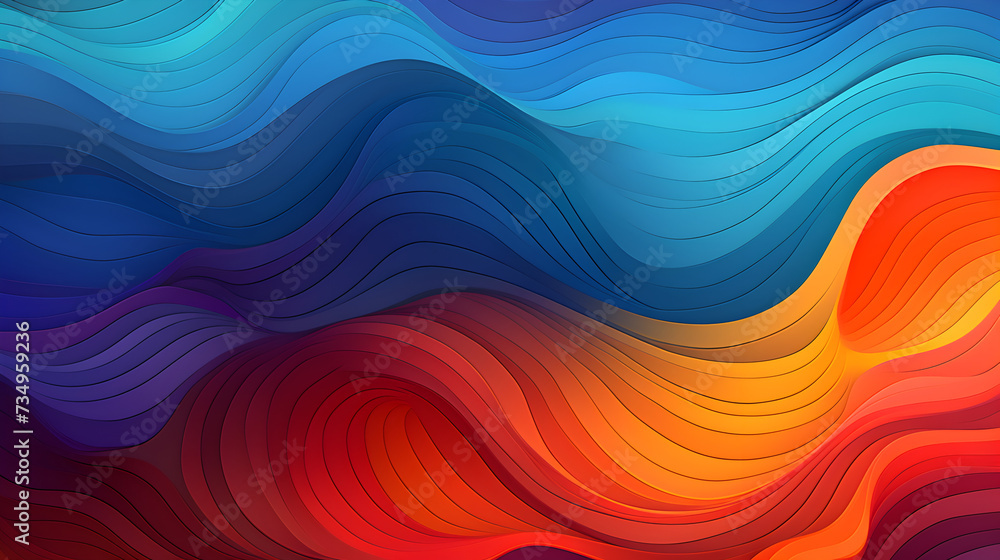 Digital wallpaper featuring abstract waves in a captivating combination of blue and orange colors,,
Background showcases a vibrant and multicolored gradient waves design adding a burst of lively hues