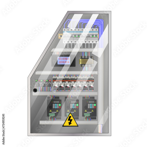 Control Panel. Production control panel and control of computer devices. Touchpad. Transparent door. 